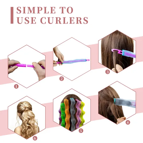 Vista 4 de 30 rulos de pelo sin calor, rizadores ondulados, rizadores de pelo sin calor, rizadores en espiral para cabello corto y mediano (9.8 pulgadas/9.8 in)