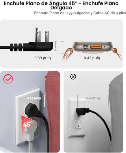 Vista 6 de ORICO Tira de alimentación de viaje de 22.5 W, estación de carga 7 en 1 (3 AC, 4 puertos USB) Cable de extensión de 4 pies, enchufe plano esencial