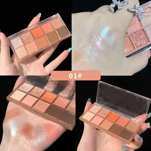 Vista 4 de Paleta de sombra de ojos de 10 colores, sombra de ojos mate y purpurina, maquillaje de textura aterciopelada, paleta de sombra de ojos desnuda