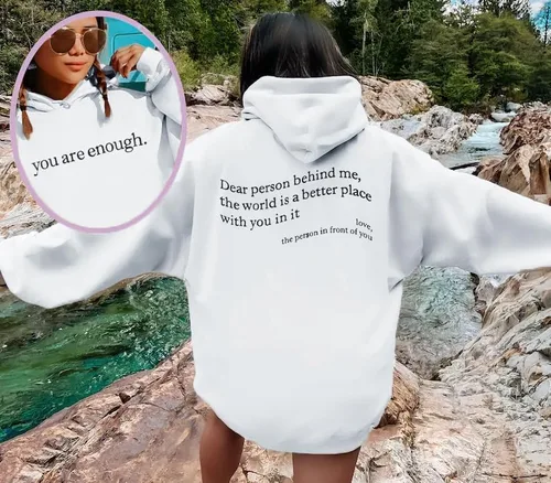 Vista 3 de UNIQUEONE Sudadera con capucha You Are Enough para mujer, sudadera con capucha "Dear Person Behind Me", sudadera de gran tamaño con capucha Love