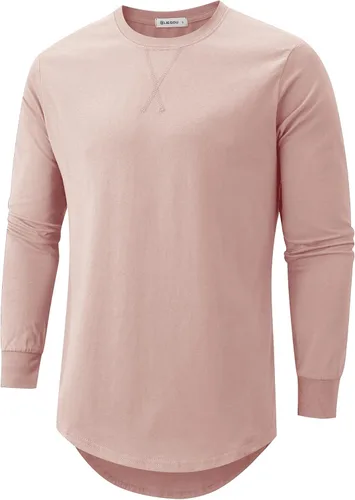 Vista 30 de KLIEGOU Camiseta larga 100% algodón para hombre, preencogida, suave 66 Gris Azul