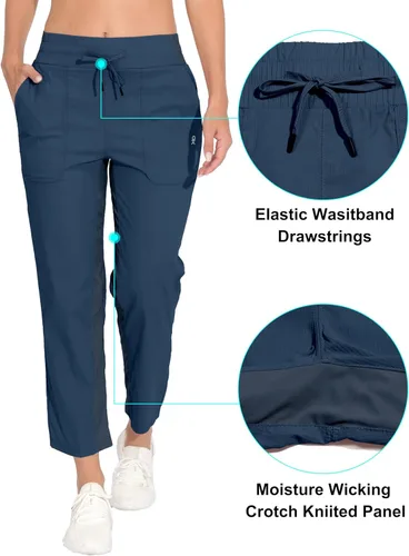 Vista 3 de Little Donkey Andy Pantalones capri ligeros para mujer, elásticos, de secado rápido, cintura elástica con cordón para senderismo