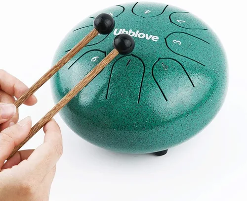 Vista 2 de Ubblove Tambor de lengua de acero para niños: 8 notas de 6 pulgadas clave de C Metal Steel Drums Instrumento con bolsa para meditación, yoga, Verde