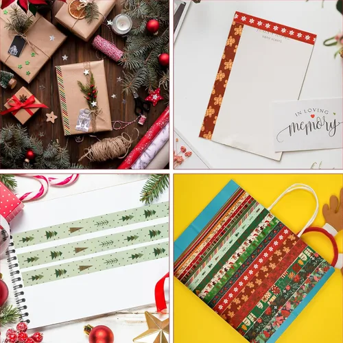 Vista 6 de NQEUEPN 21 rollos de cinta adhesiva Washi de Navidad, copos de nieve, ciervos, árbol de Navidad, pan de jengibre, patrón de rayas, autoadhesivas