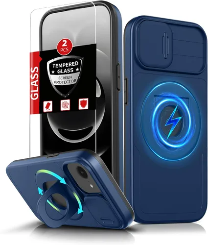 Vista 80 de Funda magnética para iPhone 11 Pro compatible con carga inalámbrica MagSafe, con 2 protectores de pantalla, anillo kickstand de 360° integrado +