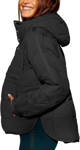 Vista 3 de Fazortev Chaqueta acolchada de gran tamaño para mujer, sudadera con capucha Dolman, manga larga, ligera, cálida