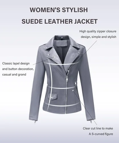 Vista 4 de Bellivera Chaqueta corta de piel sintética para mujer, con solapas, abrigo de gamuza para otoño, moda con microelástico