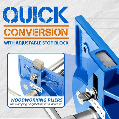 Vista 4 de Tornillo de carpintería de liberación rápida COGNATIVE de 7 pulgadas, fuerza de 3300 libras 7” wood vise with 8” opening, 3” throat, quick release