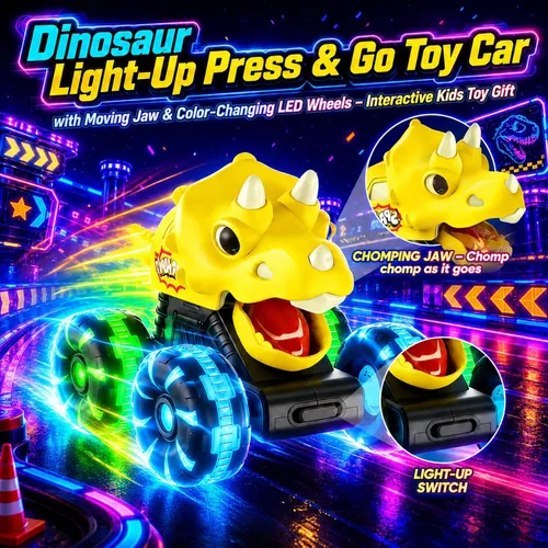 Vista 2 de Camiones monstruos para niños pequeños, juguete de dinosaurio Press & Go con luz - Juguete de Monster Cars con ruedas LED para regalos de cumpleaños