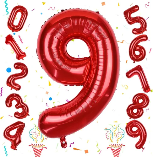 Vista 56 de Globos de Sirena Número 0 de 40 Pulgadas, Juego de Globos de Números Grandes Morado Verde Azulado Arcoíris 0-9, Globos de Números de Papel