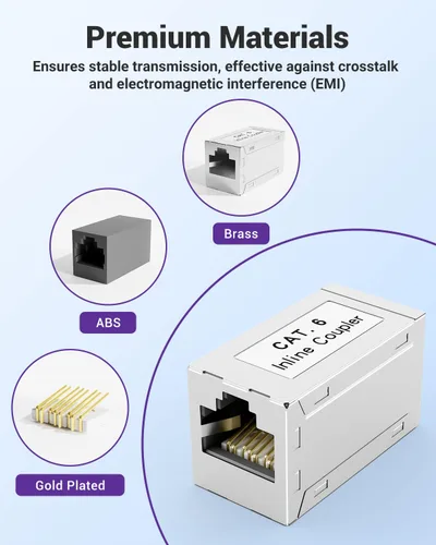 Vista 3 de VCELINK Acoplador blindado RJ45, extensor Ethernet CAT6, paquete de 2 Soporte PoE CAT6/CAT5E/CAT5 Extensor de cable Ethernet Extensor hembra a