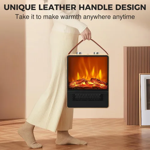 Vista 7 de Riseon - Calefactor eléctrico de chimenea para uso en interiores, 1500 W/750 W, calefactor de espacio con llama LED 3D, protección de doble