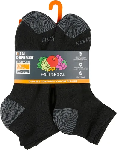 Vista 5 de Fruit of the Loom Men's Dual Defense Odor Protection Socks Tobillo - Paquete de 10 - Negro