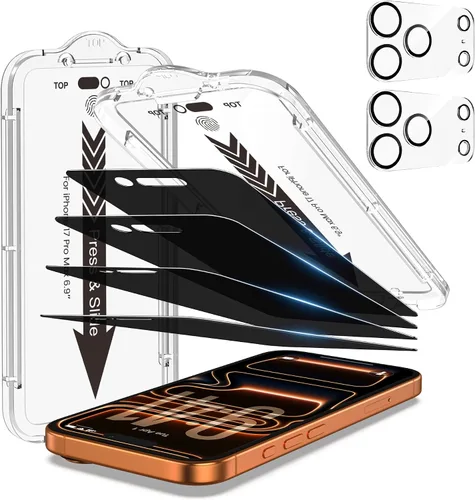 Vista 15 de EZ-GLAZ - Paquete de 4 + 2 protectores de pantalla de privacidad para iPhone 13 [6.1 pulgadas] con protector de lente de cámara