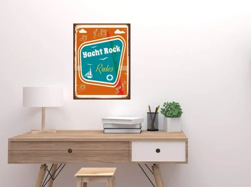 Vista 2 de Yacht Rock Rules - Letrero de metal para pared, diseño inspirado en los años 70 y 80, decoración retro de los años 80, 8 x 12 pulgadas
