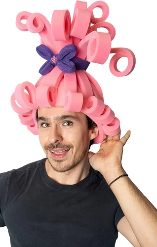 Vista 16 de FOAM PARTY HATS: Peluca Azul con lazo rosa