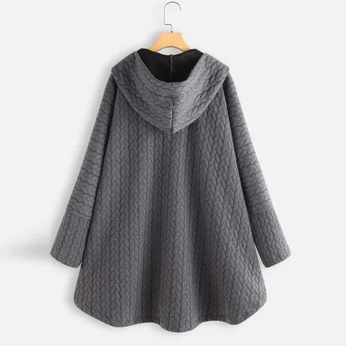 Vista 5 de Abrigo de invierno para mujer, abrigo de forro polar suave y cálido, con botones, con capucha, mullido, cortavientos, abrigo