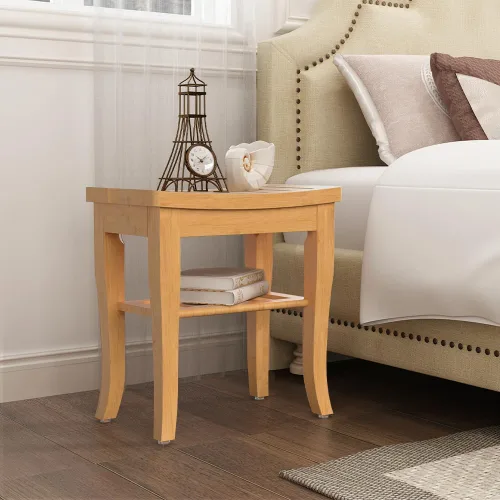 Vista 2 de Banco de ducha de bambú, taburete de ducha pequeño de spa para ducha interior, impermeable, asiento de baño con estante de almacenamiento