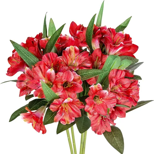 Vista 9 de Grand Verde Alstroemeria - Flores artificiales de 18 pulgadas de largo, ramo de pétalos de seda, decoración de boda, manualidades, centro de mesa
