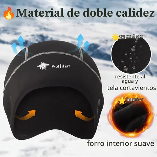 Vista 3 de WOLFILIST Skull Cap Winter Helmet Liner, Cold Weather Thermal Cycling Cap negro (Black*1)