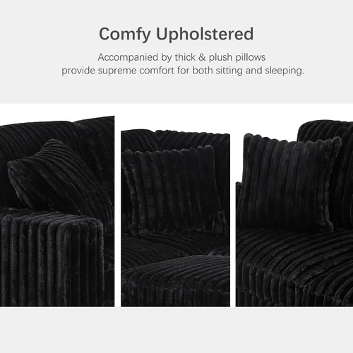 Vista 5 de DEINPPA Sofá cama de 122 pulgadas con cama extraíble, sofá modular de pana peluda gruesa con diván de almacenamiento y puertos de carga, sofás