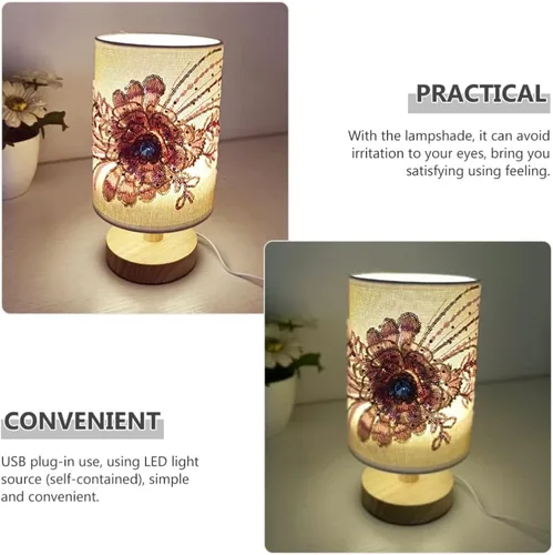 Vista 8 de OSALADI Lámpara de mesa de tela floral 3D, lámpara de escritorio elegante USB para dormitorio