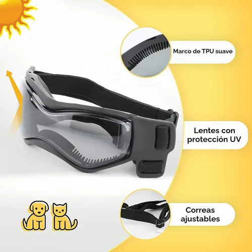 Vista 5 de Gafas de sol para perros para razas extra pequeñas, protección UV, resistentes al viento, XS con correas ajustables para la cabeza y la barbilla