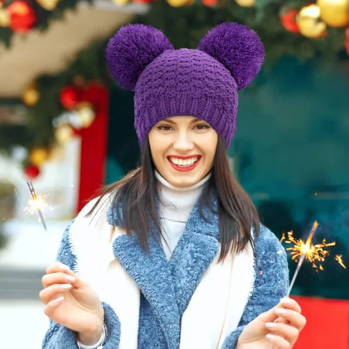 Vista 3 de Simplicity Gorro de punto trenzado para mujer, con pompón, para esquí, snowboard
