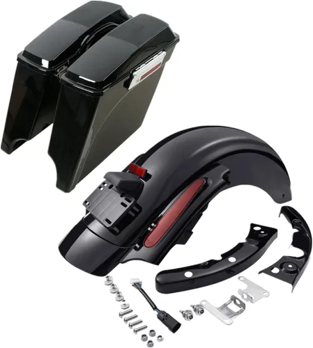 Vista 13 de TCT-MOTORPARTS Alforjas alargadas de 5 pulgadas con tapas de altavoces de 5x7" y sistema de guardabarros trasero LED para Harley Touring Street Road