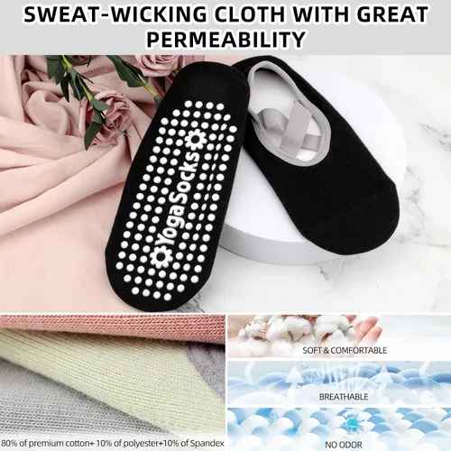 Vista 4 de Calcetines de yoga con agarre antideslizante para mujer, talla única, para fitness, deporte, danza de calcetines