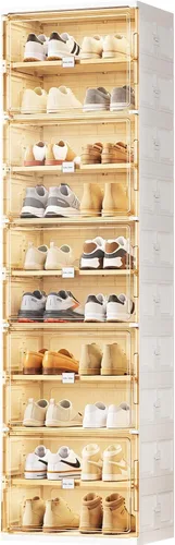 Vista 8 de JEKO&JEKO Zapatero plegable de 4 niveles para entrada de armario, caja de almacenamiento de zapatos plegable grande con puertas magnéticas