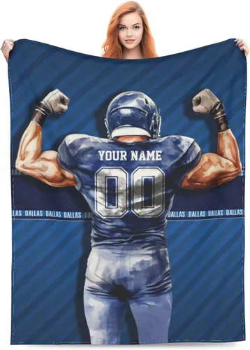 Vista 16 de Dallas - Manta personalizada con estilo de fútbol, con cualquier nombre y número, manta ligera y cálida para viajes, regalos para hombres, mujeres