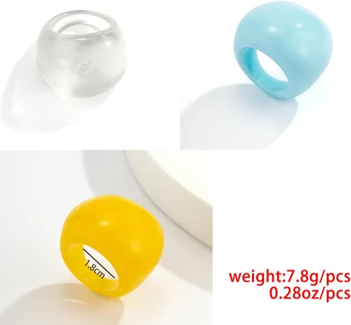Vista 4 de Juego de anillos coloridos de acrílico grueso de banda ancha, anillos de resina gruesos para nudillos, anillos apilables, joyería Y2K para mujer