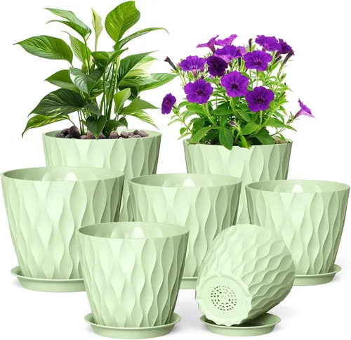 Vista 17 de Meowell Macetas pequeñas de plástico de 4 pulgadas, macetas de plántulas, juego de 5 macetas de ondas de agua para plantas de interior, macetas