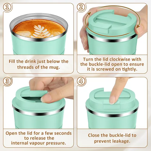 Vista 8 de KETIEE Taza de café de 12 oz: Taza de café con aislamiento al vacío y tapa a prueba de fugas, taza de viaje de acero inoxidable con doble pared