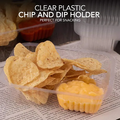 Vista 5 de Bandejas de plástico para nachos de 12 onzas (paquete de 50) bandeja desechable pequeña para nachos y salsa de queso, suministros de soporte