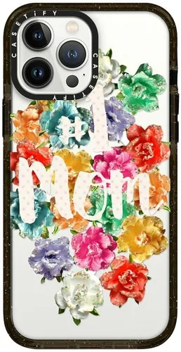 Vista 150 de CASETiFY Funda Impact para iPhone 13 [Protección contra caídas de grado militar 4X de 8.2 pies/Compatible con Magsafe] - #1 Mom - Transparente