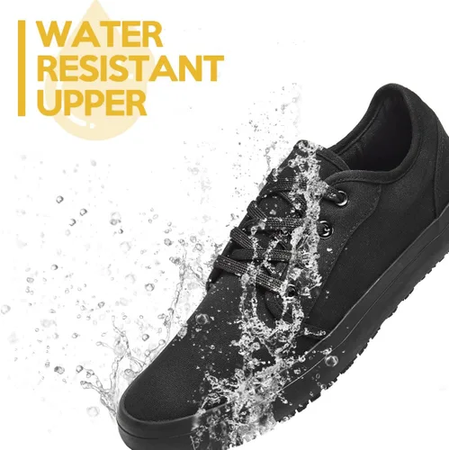 Vista 3 de Zapatos de trabajo de lona antideslizantes para hombres y mujeres, para servicio de alimentos, color negro, casual, resistente a las manchas y al