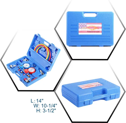 Vista 9 de JIFETOR 3 vías AC Manifold Gauge Set para el hogar auto R404A R134A R410A Colector azul