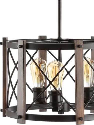 Vista 4 de JONATHAN Y Lámpara colgante de 16 pulgadas de bronce aceitado con 3 luces, lámpara LED regulable industrial para cocina, pantalla de cesta de metal