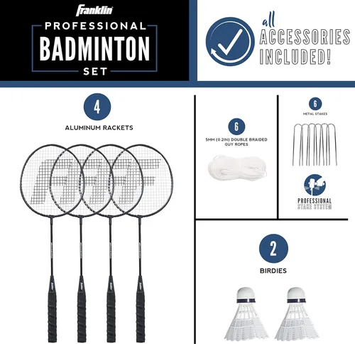 Vista 2 de Franklin Sports Juegos de Red de Bádminton - Patio Trasero al Aire Libre + Playa Red de Bádminton + Juego de Equipo - (4) Raquetas + (2) Volantes +