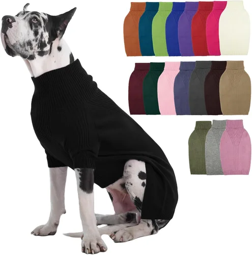 Vista 9 de IECOii Suéter de perro salchicha de cuello alto para perros pequeños, medianos y hembras, elástico y transpirable, abrigo de punto cálido, para Negro
