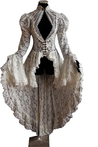 Vista 4 de Women Renaissance Dress Cosplay Halloween Medieval Princess Ren Fair Costume Court Flare Sleeve Tunic Dress