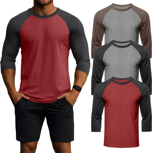 Vista 9 de Huukeay - Paquete de 3 camisas para hombre de 3/4 de manga, cuello redondo, camisetas de béisbol, camisetas atléticas que absorben la humedad