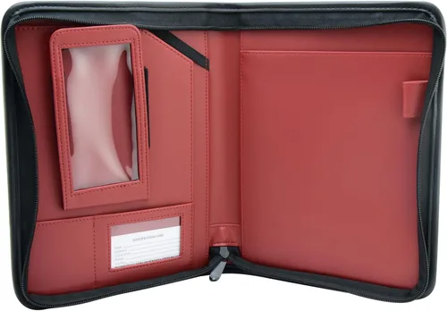 Vista 6 de MSP 10.8 x 8.75 pulgadas tamaño compacto negro cremallera Padfolio con forro rojo Funda para teléfono inteligente, mini soporte para tableta
