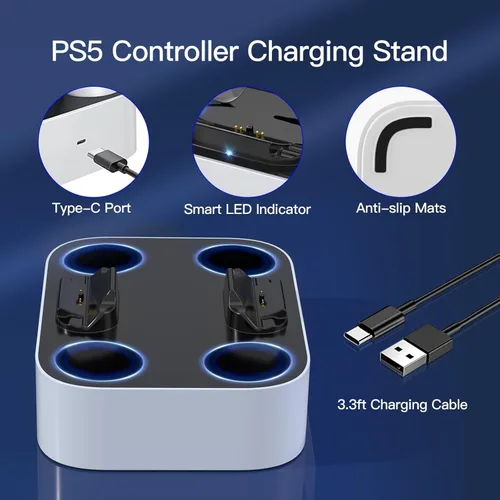 Vista 6 de NEWDERY PS5 Controller Charger Station, Fast Charging Dock for PlayStation 5 Controllers, Single Controller Charger Station + Dual Controller