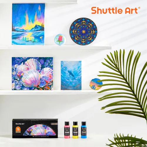 Vista 7 de Conjunto de pintura acrílica de cambio de color Shuttle Art, 16 colores camaleón en botellas (60ml/2oz), pintura acrílica no tóxica para artistas