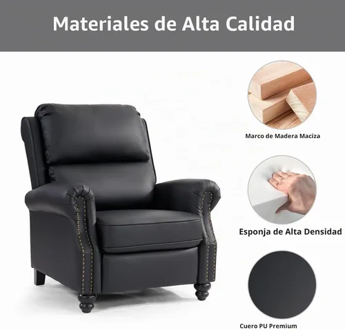Vista 5 de CANMOV Sillón reclinable de piel sintética con decoración de remaches, sofá individual para sala de estar, color negro