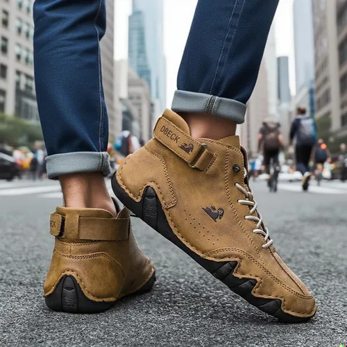 Vista 15 de JishinGal Botas Chukka de ante para hombre, ligeras, descalzas, para caminar, al aire libre, informales, italianas, hechas a mano, de caña alta, sin