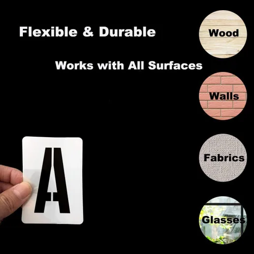 Vista 7 de Plantillas de letras del alfabeto de 1 pulgada para pintar, paquete de 42 plantillas de letras y números con letreros para pintar sobre madera
